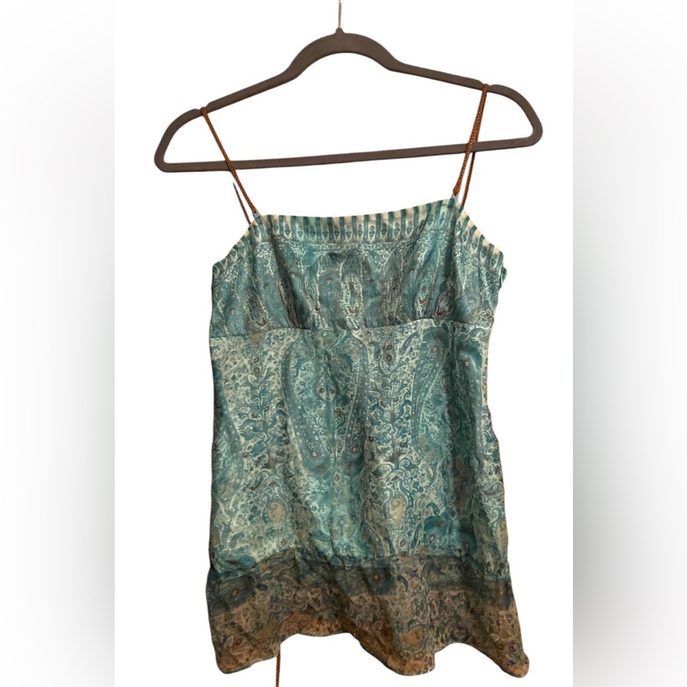 NWT LAUNDRY BY SHELLI SEGAL BLUE & BROWN SILK CAMISOLE SIZE XS